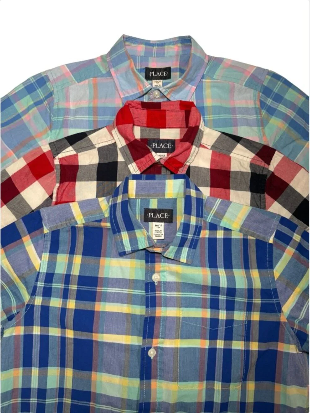 Three The Children's Place Boys Short Sleeve Button Up Dress Shirts Size L 10/12
